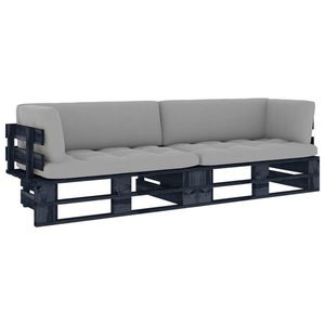 vidaXL Canapea din paleți 2 locuri cu perne negru lemn de pin tratat imagine