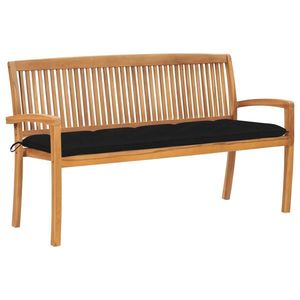 vidaXL Bancă de grădină stivuibilă cu pernă, 159 cm, lemn masiv tec imagine