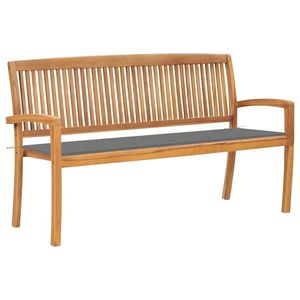 vidaXL Bancă de grădină stivuibilă cu pernă, 159 cm, lemn masiv de tec imagine
