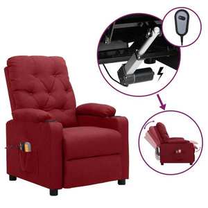 vidaXL Fotoliu de masaj electric rabatabil, roșu vin, textil imagine