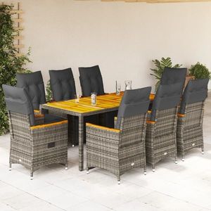 vidaXL Set bistro de grădină cu perne, 9 piese, gri, poliratan imagine