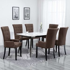 vidaXL Scaune de bucătărie cu brațe, 6 buc., maro, material textil imagine