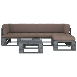 vidaXL Set mobilier din paleți cu perne, 4 piese, gri, lemn pin tratat imagine