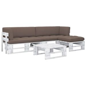 vidaXL Set mobilier din paleți cu perne, 4 piese, alb, lemn pin tratat imagine