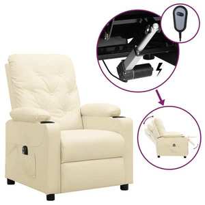 vidaXL Fotoliu rabatabil electric, crem, piele ecologică imagine