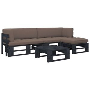 vidaXL Set mobilier paleți cu perne, 4 piese, negru, lemn pin tratat imagine