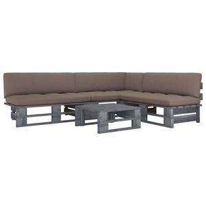 vidaXL Set mobilier din paleți cu perne, 4 piese, gri, lemn pin tratat imagine