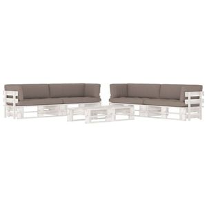 vidaXL Set mobilier din paleți cu perne, 6 piese, alb, lemn pin tratat imagine
