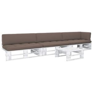 vidaXL Set mobilier din paleți cu perne, 4 piese, alb, lemn pin tratat imagine