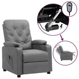 vidaXL Fotoliu rabatabil electric, gri, piele ecologică imagine