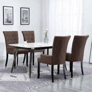 vidaXL Scaune de bucătărie cu brațe, 4 buc., maro, material textil imagine
