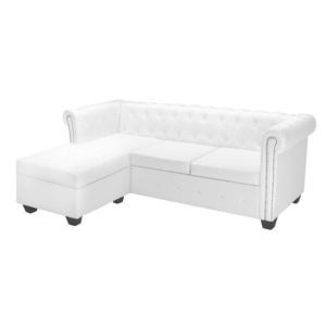 vidaXL Canapea Chesterfield în formă de L, piele artificială, alb imagine