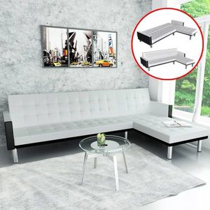 vidaXL Canapea extensibilă în formă de L, piele artificială, alb și negru imagine