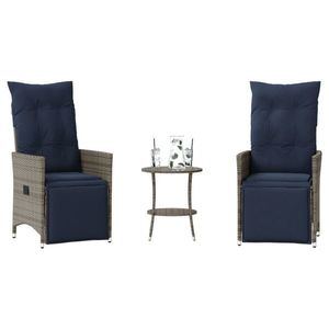 vidaXL Set bistro 3 piese cu perne, gri, poliratan imagine