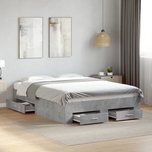 vidaXL Cadru de pat cu sertare, gri beton, 140x190 cm, lemn prelucrat imagine