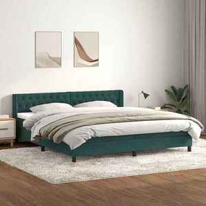 vidaXL Pat box spring cu saltea, verde închis, 200x210 cm, catifea imagine