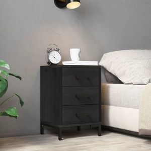vidaXL Noptieră, negru, 40x30x55 cm, lemn de pin masiv reciclat imagine