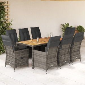 vidaXL Set mobilier grădină cu perne, 9 piese, gri, poliratan imagine