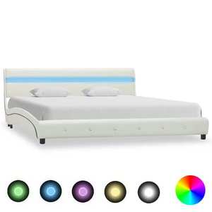 vidaXL Cadru de pat cu LED, alb, 150x200 cm, piele ecologică imagine