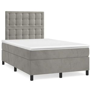 vidaXL Pat box spring cu saltea, gri deschis, 120x190 cm, catifea imagine