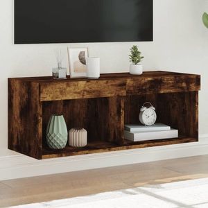 vidaXL Comodă TV cu lumini LED, stejar fumuriu, 80x30x30 cm imagine