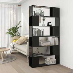 vidaXL Bibliotecă/Separator cameră, negru extralucios, 100x24x188 cm imagine
