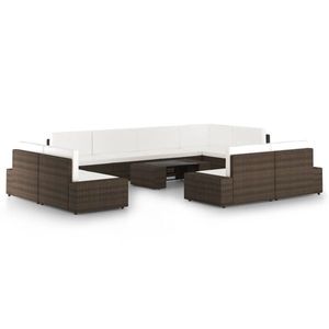 vidaXL Set mobilier de grădină cu perne, 10 piese, maro, poliratan imagine