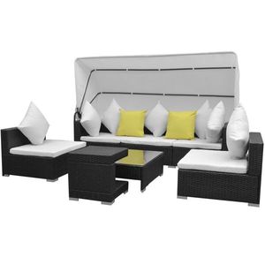 vidaXL Set mobilier de grădină cu baldachin, 7 piese, negru, poliratan imagine