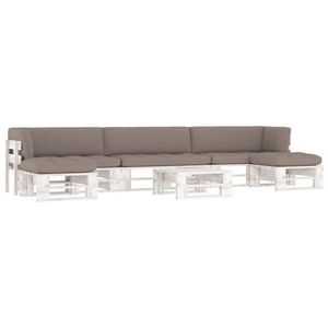 vidaXL Set mobilier din paleți cu perne, 6 piese, alb, lemn pin tratat imagine