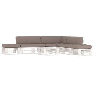 vidaXL Set mobilier din paleți cu perne, 6 piese, alb, lemn pin tratat imagine