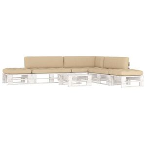 vidaXL Set mobilier din paleți cu perne, 6 piese, alb, lemn pin tratat imagine