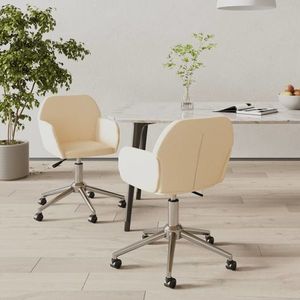 vidaXL Scaune de bucătărie pivotante, 2 buc., crem, material textil imagine