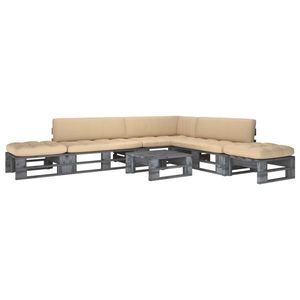 vidaXL Set mobilier din paleți cu perne, 6 piese, gri, lemn pin tratat imagine