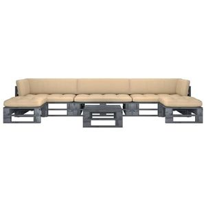 vidaXL Set mobilier din paleți cu perne, 6 piese, gri, lemn pin tratat imagine
