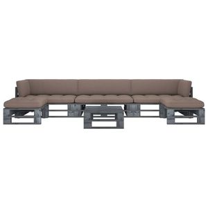 vidaXL Set mobilier din paleți cu perne, 6 piese, gri, lemn pin tratat imagine
