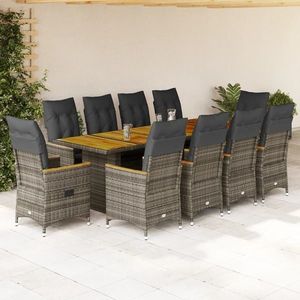 vidaXL Set bistro de grădină cu perne, 11 piese, gri, poliratan imagine