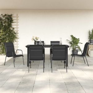 vidaXL Set mobilier de grădină, 7 piese, negru, oțel și textilenă imagine