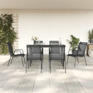 vidaXL Set mobilier de grădină, 7 piese, negru, oțel și textilenă imagine