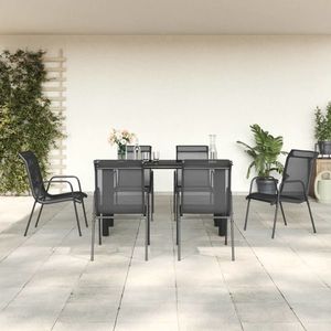 vidaXL Set mobilier de grădină, 7 piese, negru, oțel și textilenă imagine