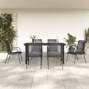 vidaXL Set mobilier de grădină, 7 piese, negru, oțel și textilenă imagine