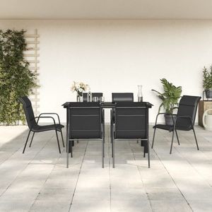 vidaXL Set mobilier de grădină, 7 piese, negru, oțel și textilenă imagine