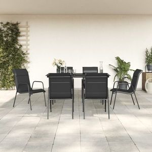 vidaXL Set mobilier de grădină, 7 piese, negru, oțel și textilenă imagine