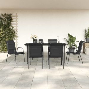 vidaXL Set mobilier de grădină, 7 piese, negru, oțel și textilenă imagine