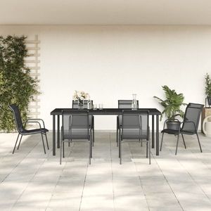vidaXL Set mobilier de grădină, 7 piese, negru, oțel și textilenă imagine