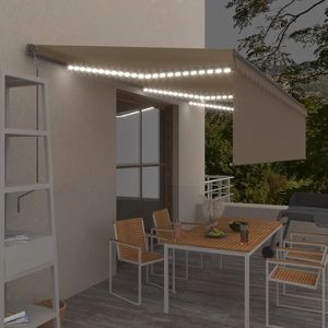 vidaXL Copertină automată cu stor senzor vânt LED, crem, 6x3 m imagine