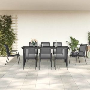 vidaXL Set mobilier de grădină, 9 piese, negru, oțel și textilenă imagine