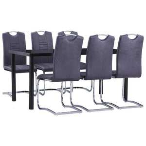 vidaXL Set mobilier de bucătărie, 7 piese, gri, velur ecologic imagine