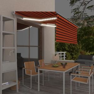 vidaXL Copertină retractabilă manual stor&LED portocaliu&maro 3x2, 5 m imagine