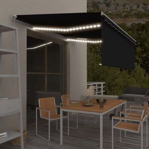 vidaXL Copertină retractabilă manual cu stor&LED, antracit, 4, 5x3 m imagine