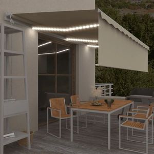 vidaXL Copertină automată cu stor senzor vânt LED, crem, 6x3 m imagine